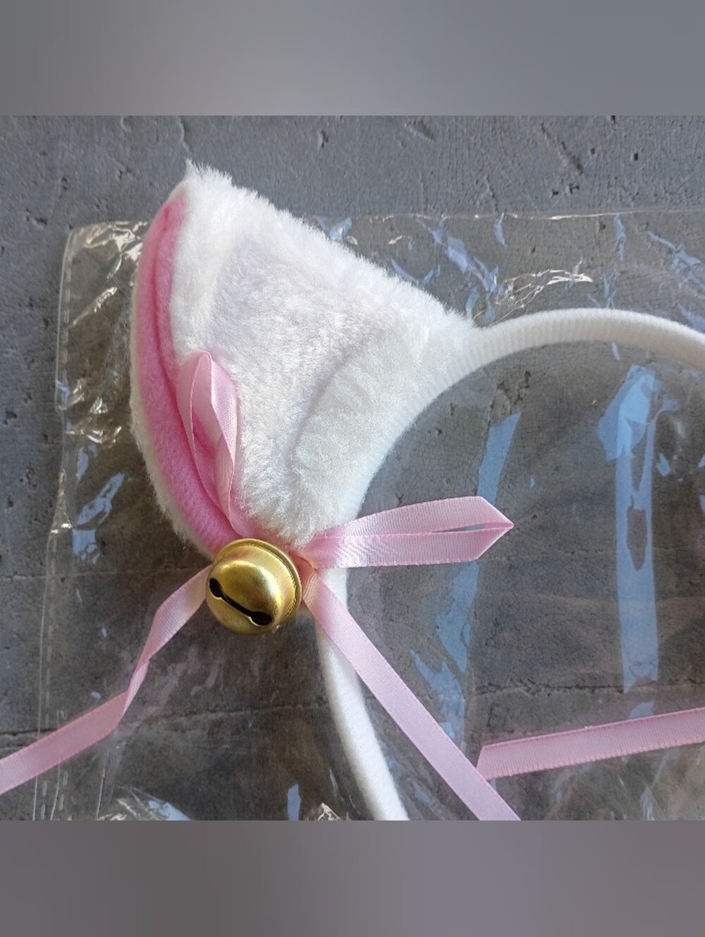Pink & White Cat Ear Headband with Bells - Picture 2 of 3